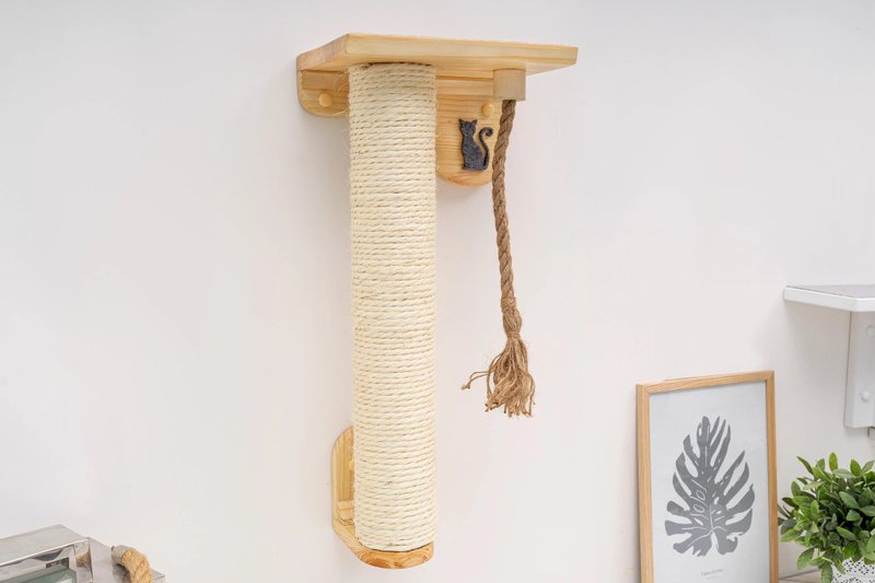 Cat Scratching Post with Shelf, Sisal Pole Cat Climbing Cat Scratching Furniture - อุปกรณ์แมว - วัสดุอื่นๆ สีนำ้ตาล