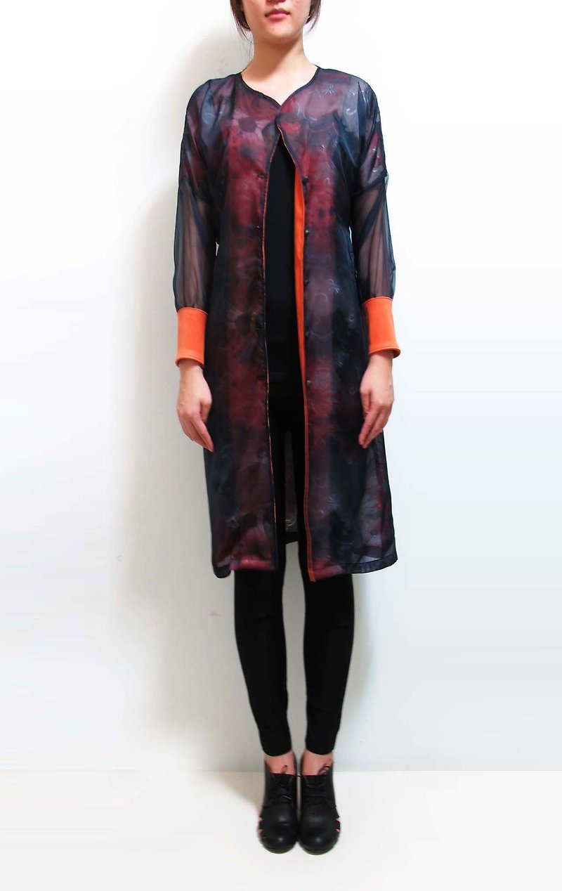 Wahr_ orange collar black yarn dress - Women's Shirts - Other Materials 