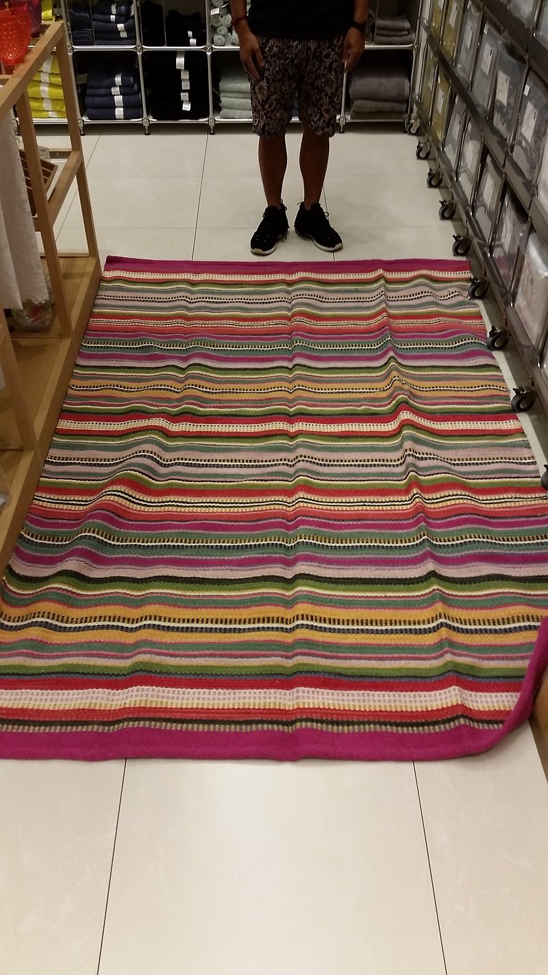 Imported hand-woven wool Mexican rainbow thick carpet - ผ้าห่ม - ขนแกะ หลากหลายสี