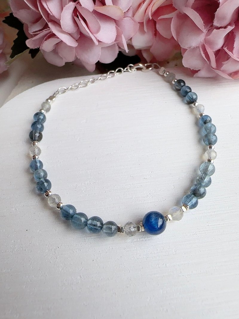 Xinchen-Devil Aquamarine x Stone Labradorite Ultra-Fine Sterling Silver Bracelet - Bracelets - Crystal Blue