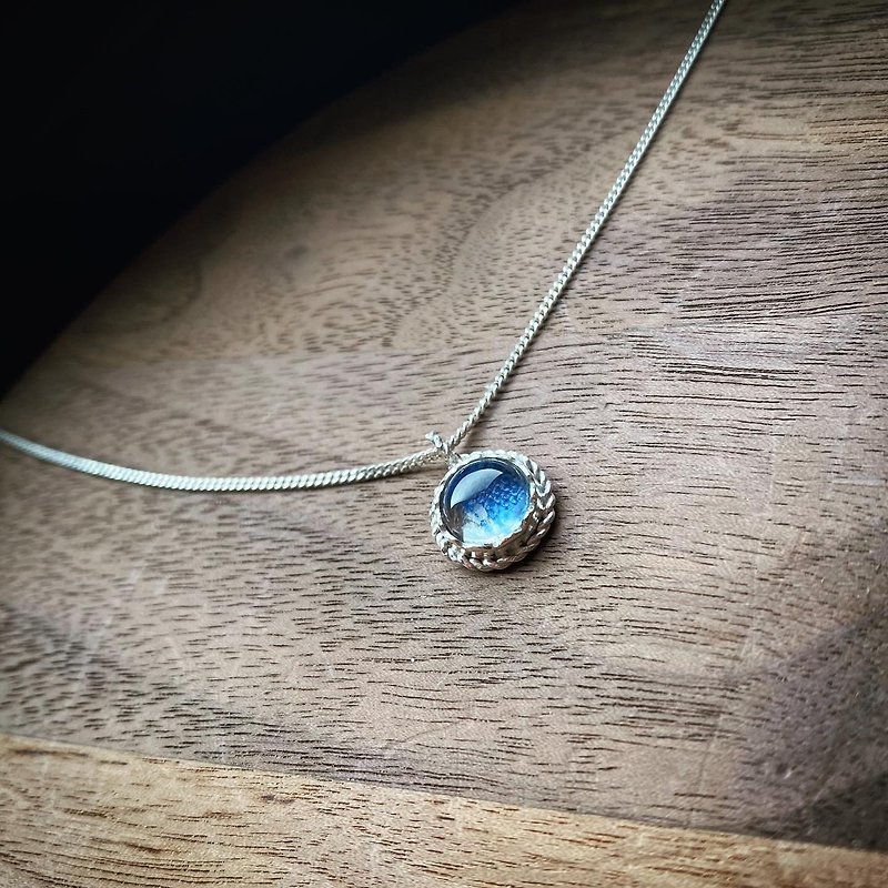 -Wave-Transparent Series-Crystal 925 Sterling Silver Necklace (Hemp Lace Style) - Necklaces - Sterling Silver Blue
