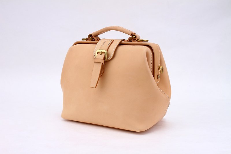 Doctor Bag-Women's Cowhide Leather Handbag Handmade Shoulder Bag - กระเป๋าแมสเซนเจอร์ - หนังแท้ สีกากี