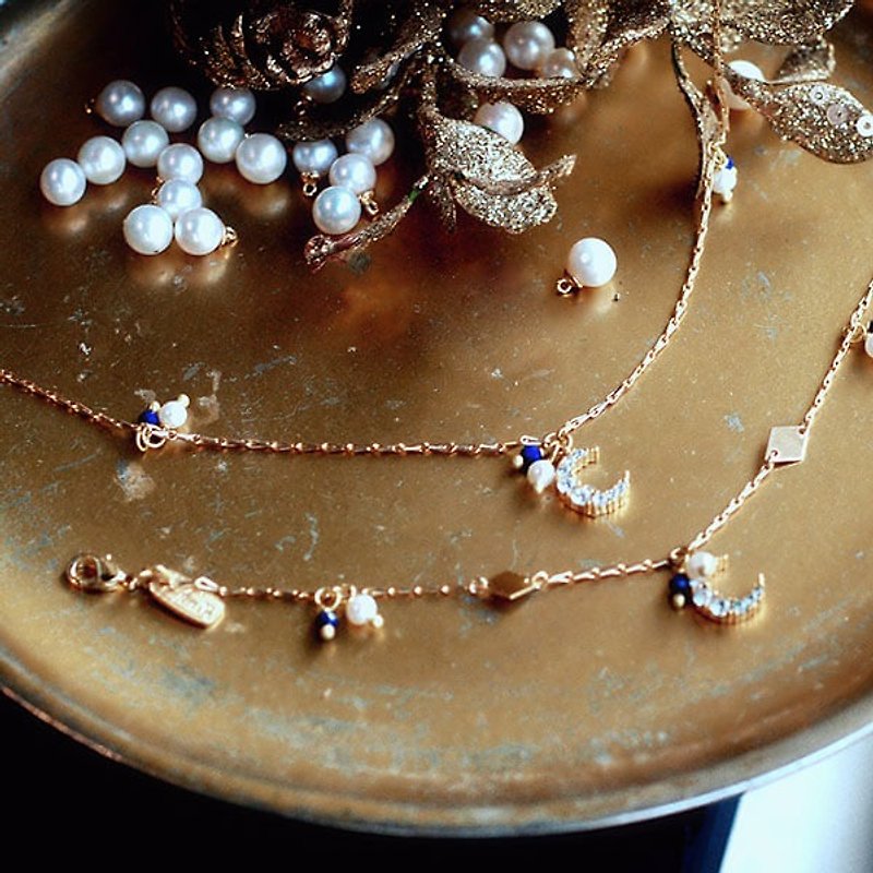 Ficelle | Handmade Brass Natural Stone Bracelet | [Lapis Lazuli] Love Snow-Moonlight-Combination - Bracelets - Gemstone Blue