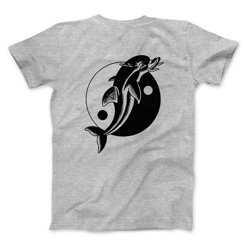 太極海豚 -  深麻灰 - 女版T恤 - 女 T 恤 - 棉．麻 灰色