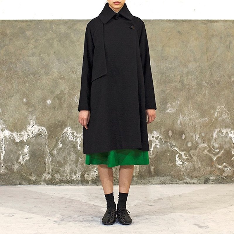 Black Asymmetrical Long Coat - Women's Casual & Functional Jackets - Wool Black