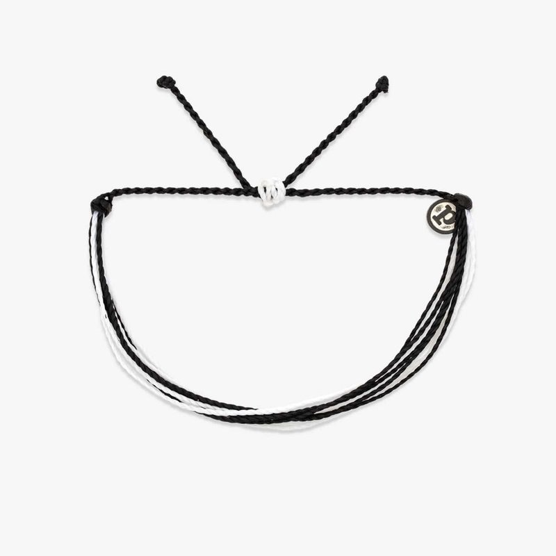 Pura Vida 美國手工 黑白素線防水蠟線可調式衝浪手環 - 手鍊/手鐲 - 防水材質 黑色