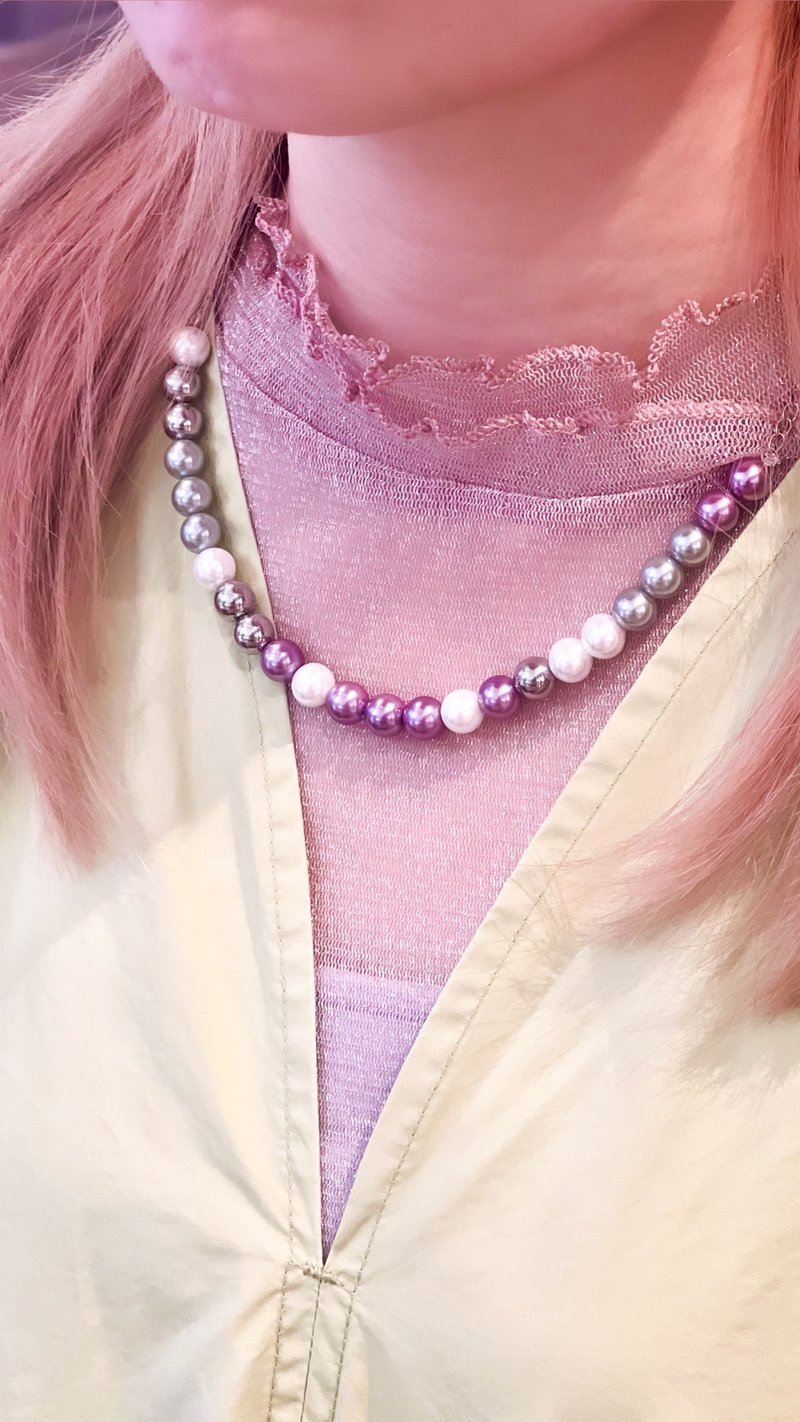 MULTICOLOR CREAM IVORY PURPLE PASTEL BLUE PEARL ROSE GOLD SLIVER NECKLACE - สร้อยติดคอ - ไข่มุก หลากหลายสี