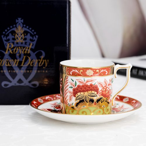 擎上閣裝飾藝術 Royal Crown Derby 1999伊萬裡金牡丹 骨瓷咖啡杯盤組
