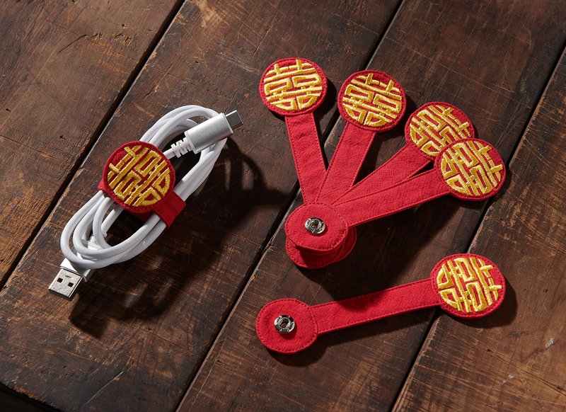 復古雙喜純棉集線器 - 捲線器/電線收納 - 棉．麻 紅色