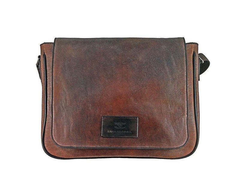 Brown flap shoulder bag - กระเป๋าแมสเซนเจอร์ - หนังแท้ สีนำ้ตาล