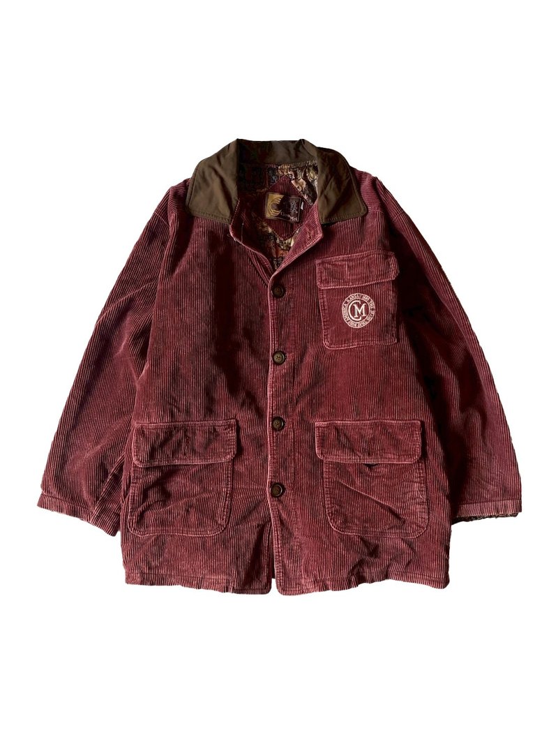 --Liang Guang Shi Vintage-- Red Embroidered Corduroy Lined Brocade Coat - Men's Coats & Jackets - Other Materials Red