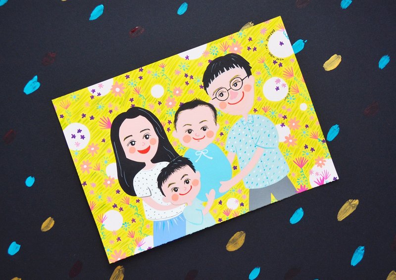 Contains electronic files-custom family portrait-4 people parent-child/birthday/Valentine's Day/wedding/Christmas/Mother's Day - ภาพวาดบุคคล - กระดาษ สึชมพู