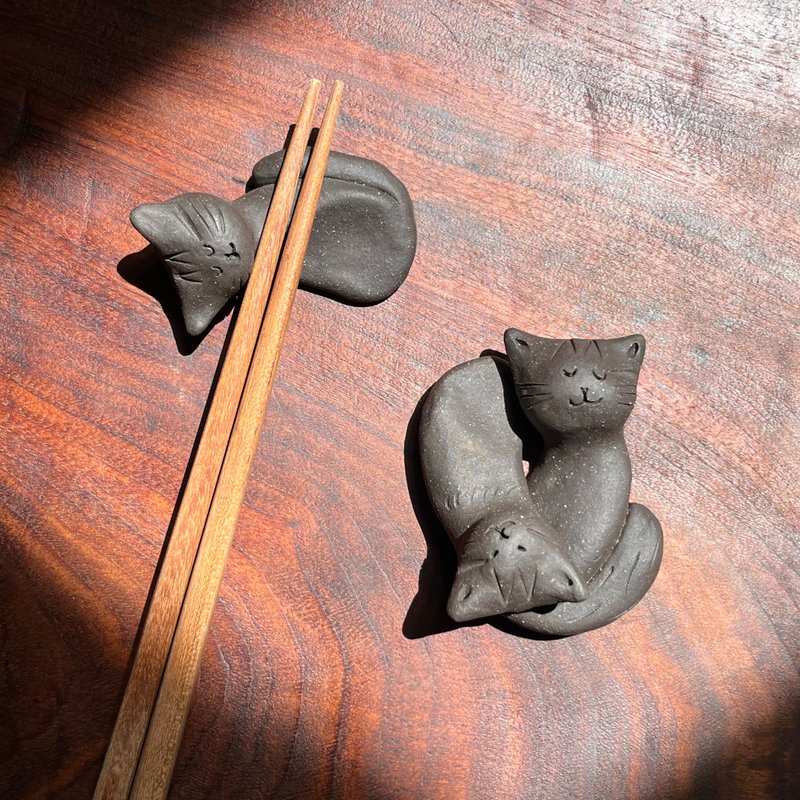 三喵家族 / 筷架 / 陶 / 3入組 - 筷子/筷架 - 陶 黑色