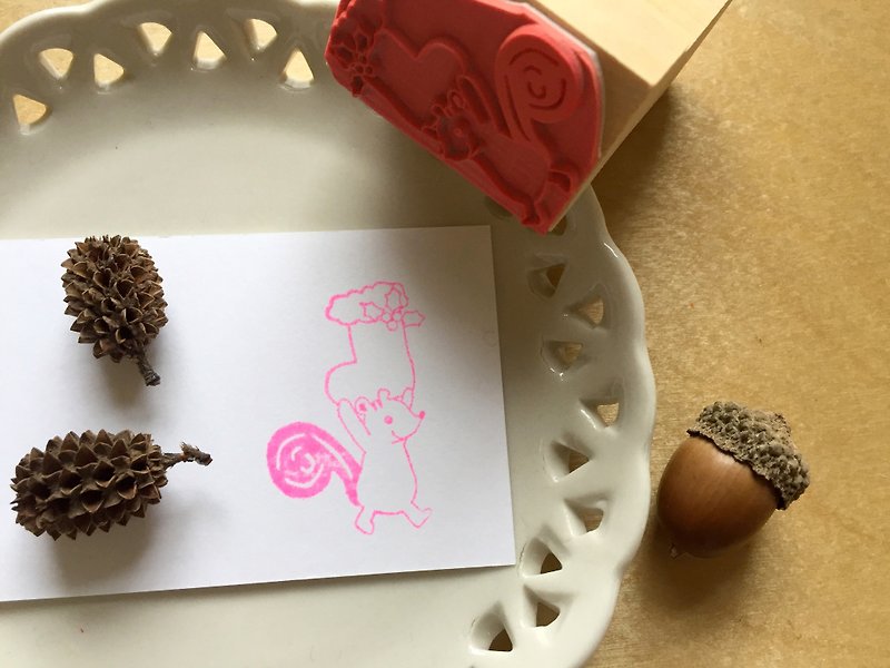Zoe's Forest 松鼠聖誕襪對話框印章 橡皮章 聖誕節交換禮物 - 印章/印台 - 木頭 