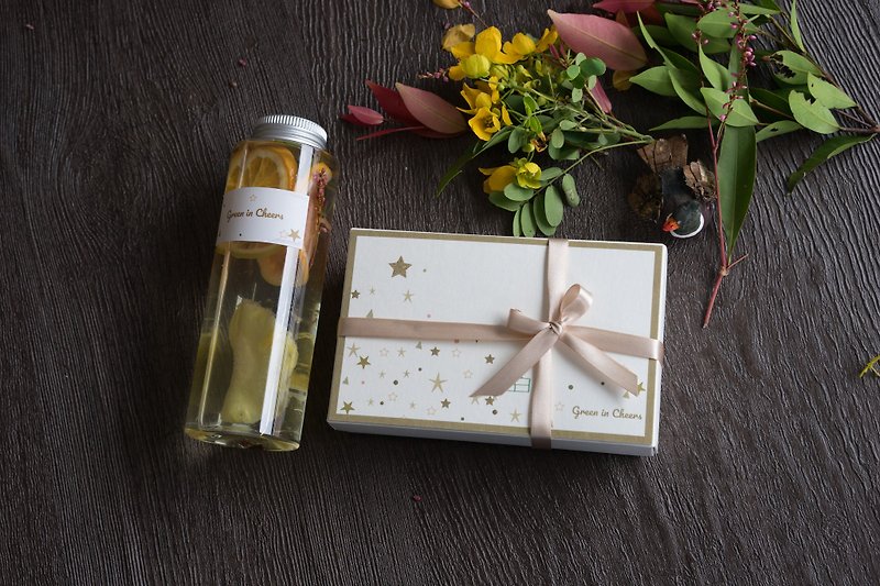 Christmas Gift Box + Portable Bottle - Stars - ผลไม้อบแห้ง - อาหารสด ขาว