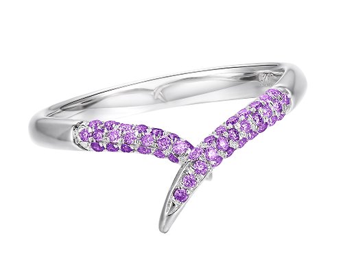 Majade Jewelry Design 14k白金紫水晶戒指 優雅訂婚結婚對戒 極簡結婚白金高級珠寶戒指