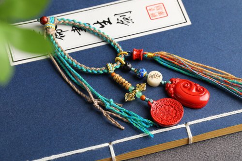 水墨 天然原礦硃砂帝王砂九宮八卦 如意包掛 鑰匙扣 精品原創