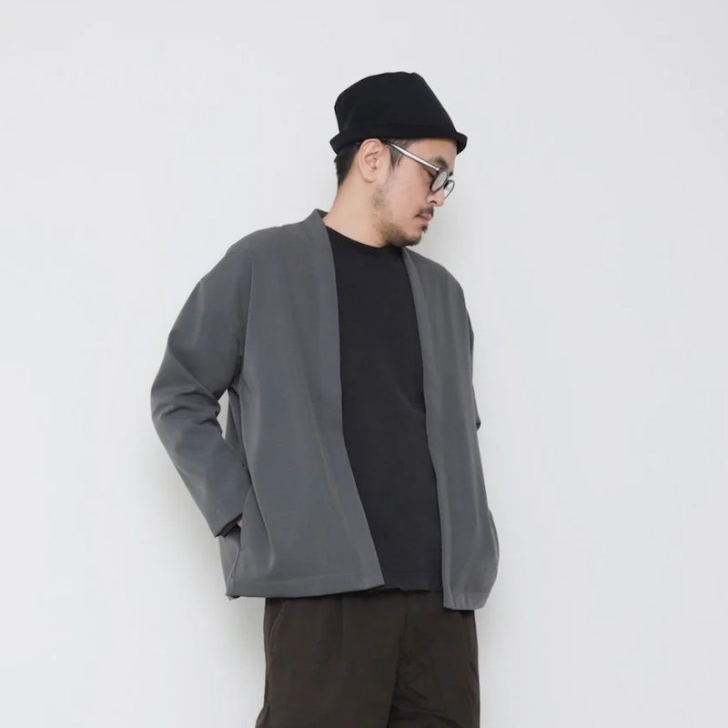 OMAKE.jp Japanese-style jacket with beaded back collar FeteJacket gray - Women's Casual & Functional Jackets - Cotton & Hemp Gray