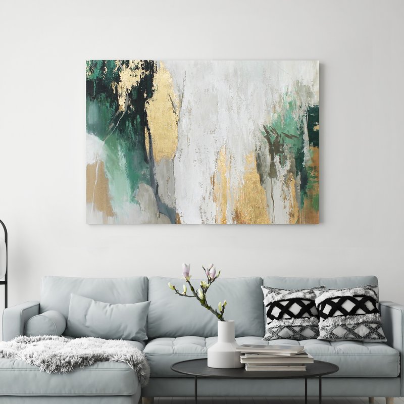 Green Gold Painting |  Green Gold Abstract | Green Wall Art | Green Avalanche - 壁貼/牆壁裝飾 - 棉．麻 綠色