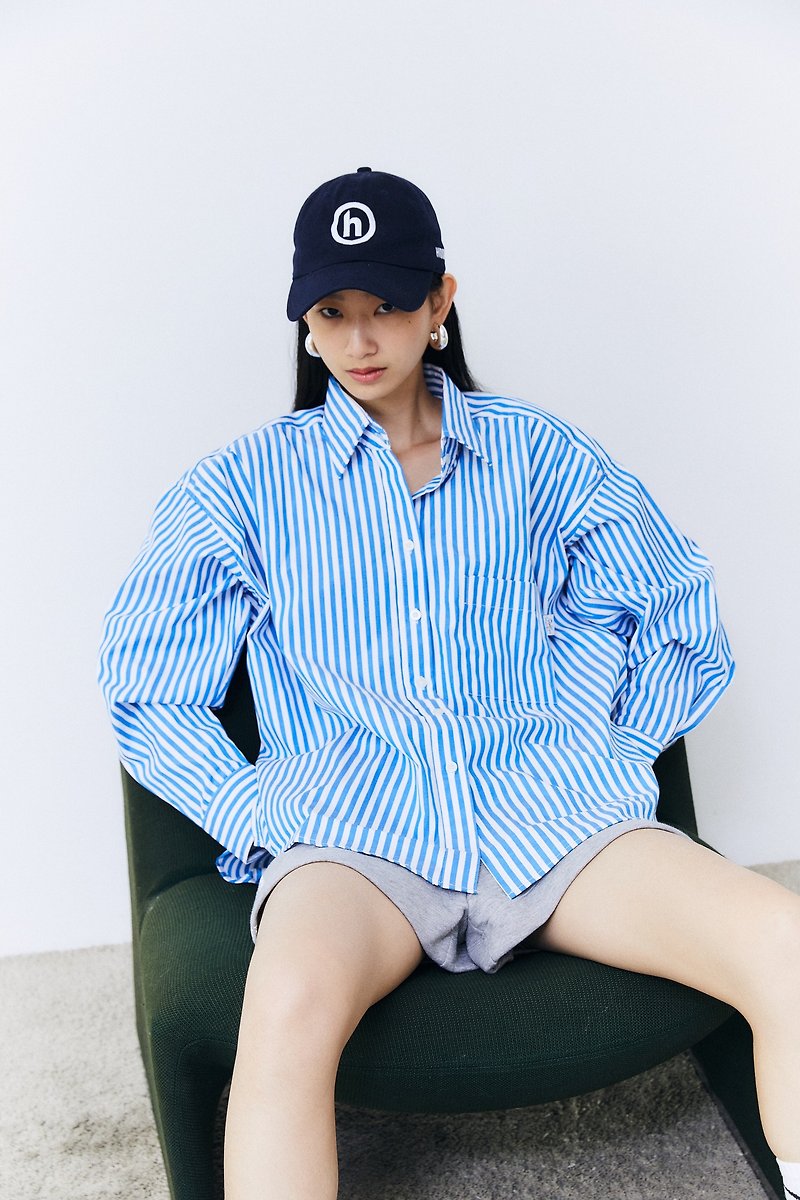 Over-Fit Shirt - 女襯衫 - 棉．麻 藍色