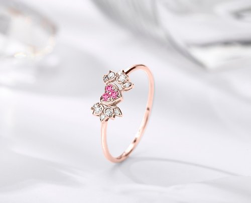 Majade Jewelry Design 粉紅寶石14k鑽石心形訂婚戒指 丘比特之翼結婚戒指 天使翅膀鑽戒