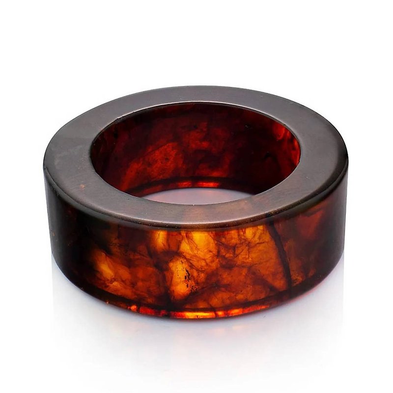 Handmade unique Ring made of natural baltic  cherry amber Wedding Band gemstone - 戒指 - 石頭 紅色