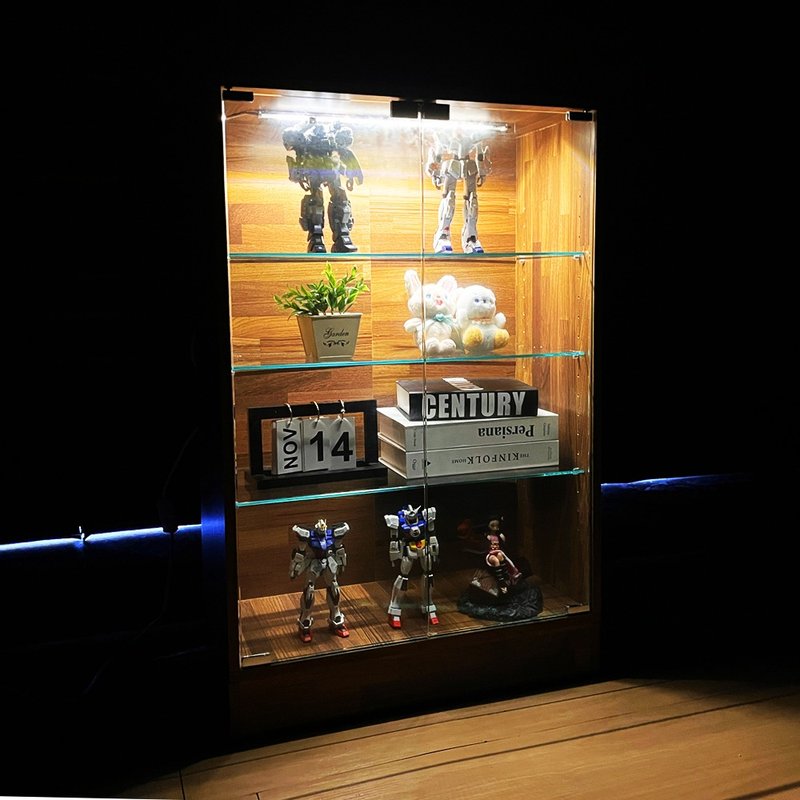 [Slow] LED light multi-function 60x90 cm storage display cabinet doll cabinet glass cabinet LED light - Storage - Other Materials Brown