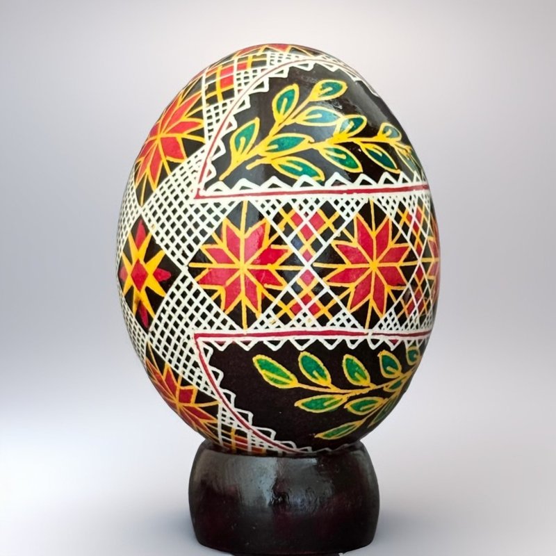 烏克蘭復活節彩蛋 純手工彩繪雞蛋殼 胡特爾式彩蛋 - 擺飾/家飾品 - 其他材質 黑色