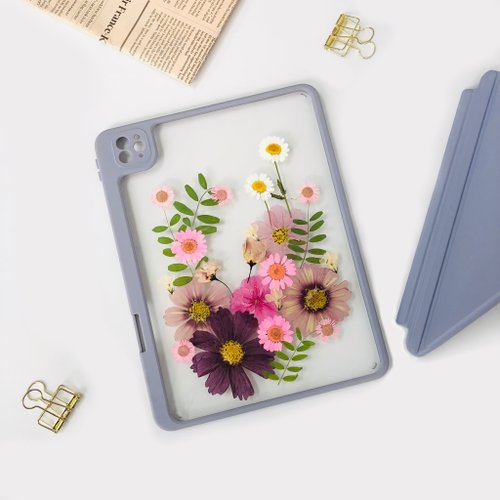 FeimeiPresents 紫粉非洲菊手工押花iPad殼 iPad Air 11寸13寸iPad Pro11寸13寸