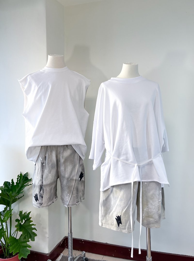 Pure cotton wide kimono sleeve top - เสื้อยืดผู้หญิง - ผ้าฝ้าย/ผ้าลินิน ขาว