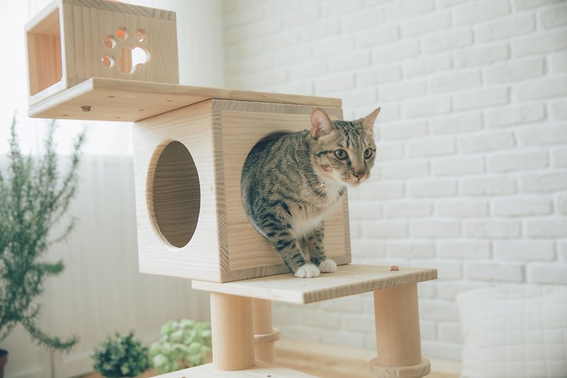 木頭 貓/狗玩具 咖啡色 - 【M002】MiCHA 夢工房 - 樂高概念貓跳台 - 幸福迴廊