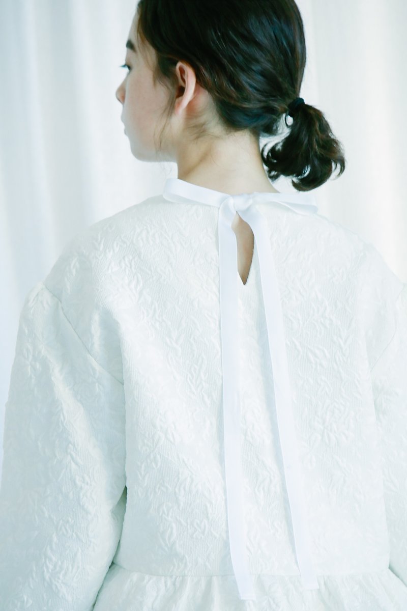 mutton sleeves retro blouse - เสื้อผู้หญิง - ผ้าฝ้าย/ผ้าลินิน ขาว