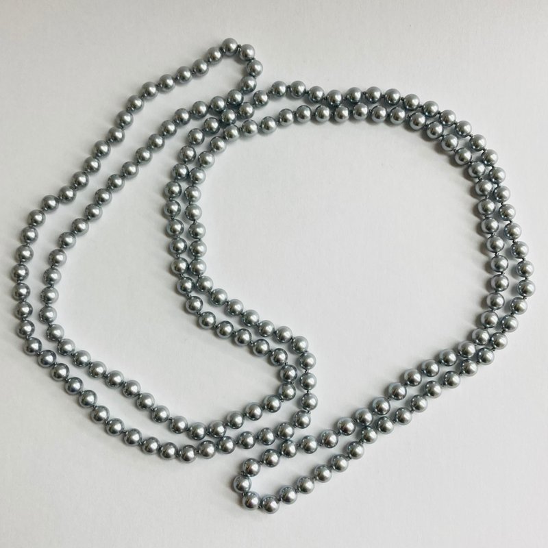 Shell polished pearl all knot long necklace L/endless/approx. 7mm approx. 150cm/polished gray/made in Japan - สร้อยคอ - เปลือกหอย สีเทา