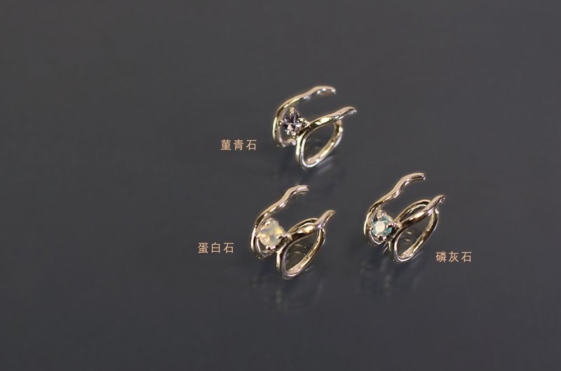 寶石系列-水線條925銀耳骨夾/單支 - 耳環/耳夾/耳骨夾 - 純銀 粉紅色