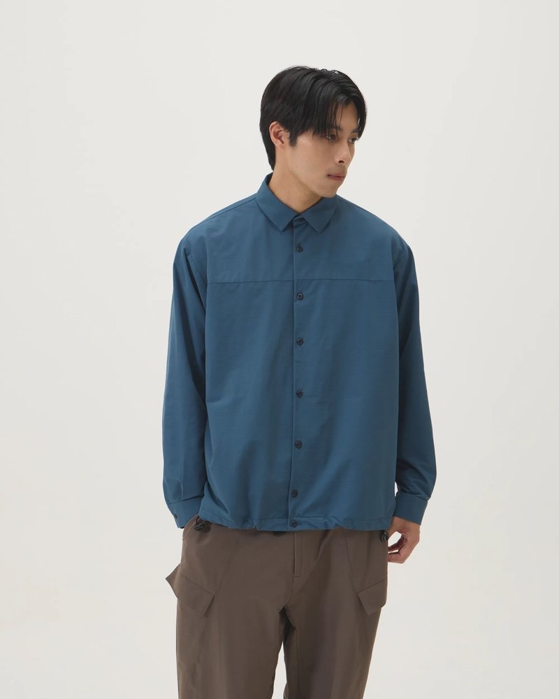 Wide drawstring shirt (turquoise) - เสื้อเชิ้ตผู้ชาย - ไนลอน สีน้ำเงิน