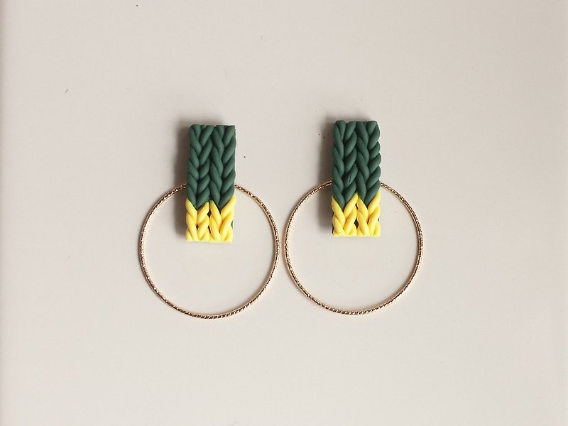 1 point only / knit and hoop earrings / earrings - ต่างหู - ดินเหนียว สีเขียว