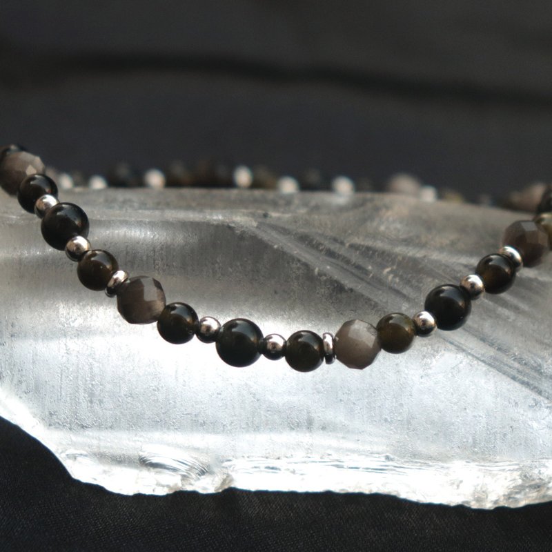 黑曜石-銀曜石-金曜石-招財-防小人-水晶手鍊 - 手鍊/手鐲 - 水晶 黑色