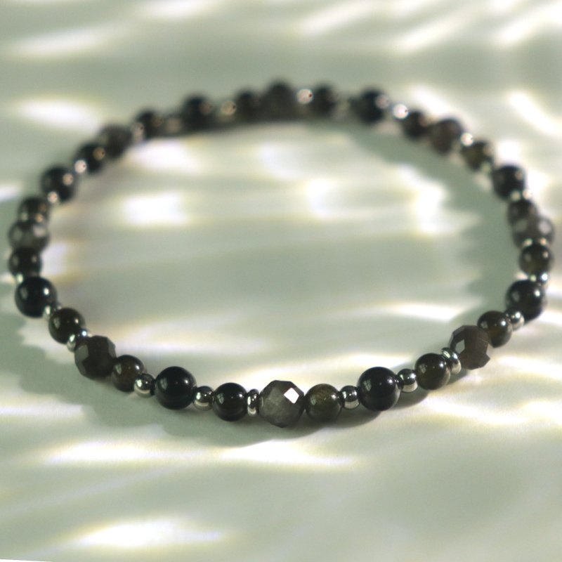 Obsidian - Silver Sheen Obsidian - Gold Sheen Obsidian - Wealth Attraction - Protection from Petty People - Crystal Bracelet - สร้อยข้อมือ - คริสตัล สีดำ