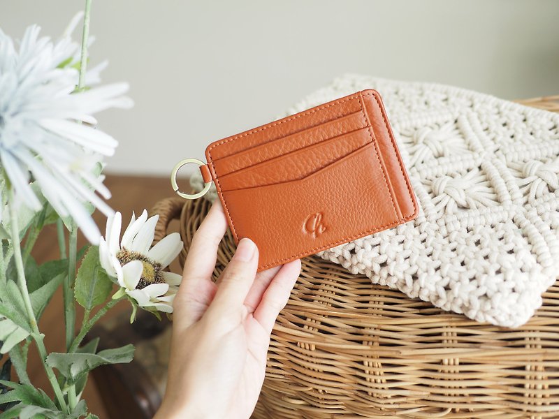 June (Autumn) :  Multi-card holder, card case, Slim wallet, Brown-orange - 手袋/手提袋 - 真皮 橘色