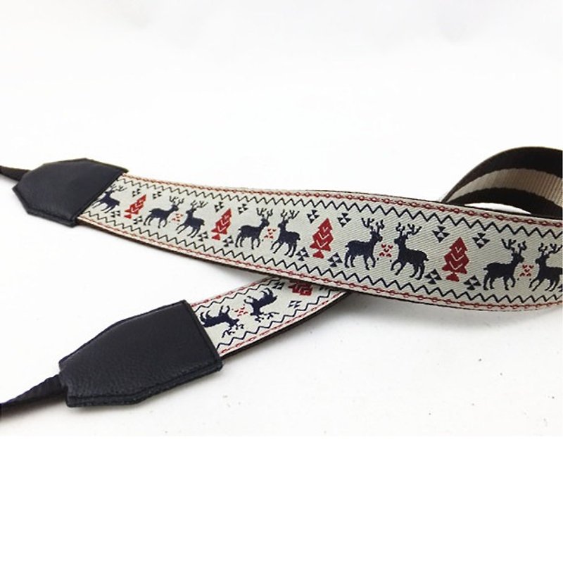 Christmas gift camera strap 055 custom lettering can be printed on the word stitching leather mosaic embroidered ethnic style elk - Cameras - Cotton & Hemp 