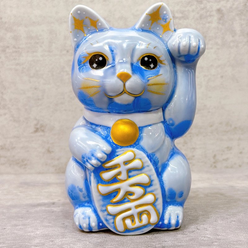 【富貴靈貓】日本清水燒招財貓 | 花結晶 青 千万両 左 - 擺飾/家飾品 - 瓷 藍色