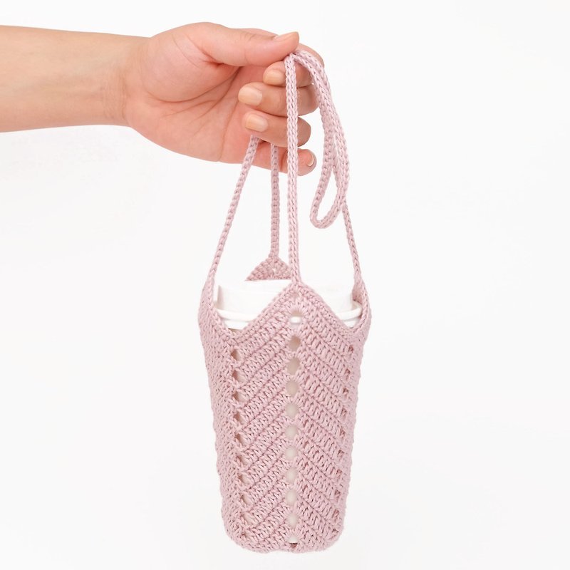 Lang Lang crochet two-stage square bottom angled water bag - อื่นๆ - ผ้าฝ้าย/ผ้าลินิน สีกากี
