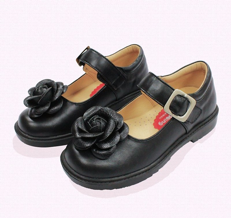Student Doll Shoes – Black Camellia Microfiber Leather Padded Shoes Outsole Comfortable Wear Children's Shoes - รองเท้าเด็ก - หนังเทียม สีดำ