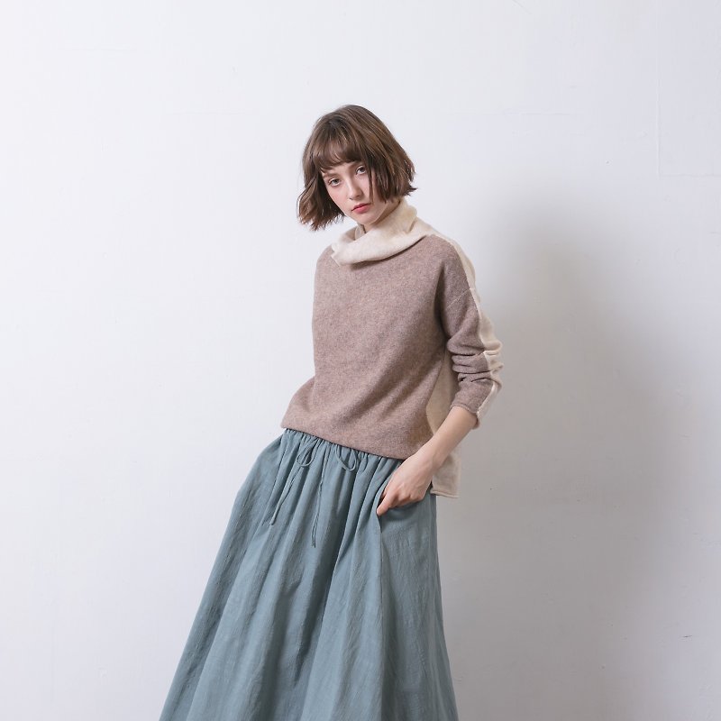 Wool Women's Sweaters Khaki - TWO-TONE TWO-WAY KNIT - NUDE/ TEA