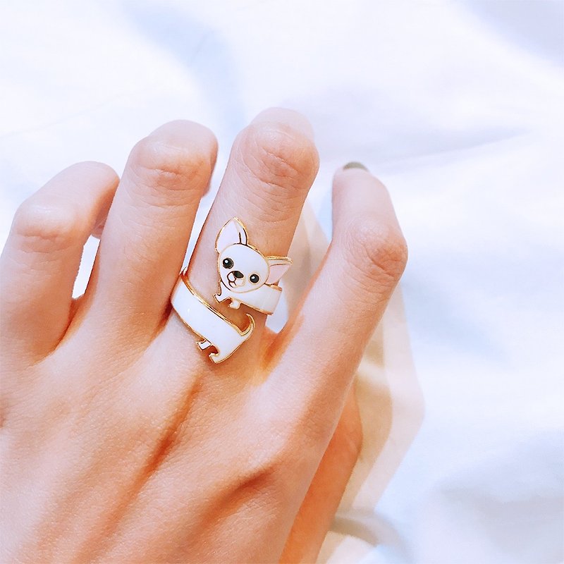 Chihuahua ring finger ring dog pet accessories carton packaging birthday gift - แหวนทั่วไป - วัตถุเคลือบ ขาว