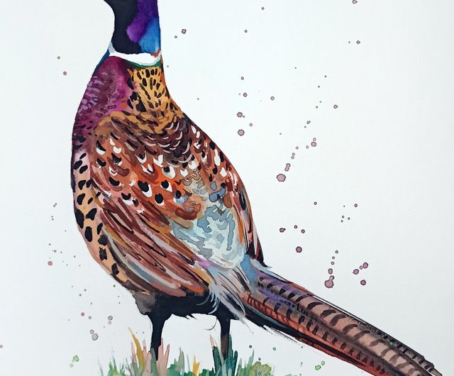 Anne Gorywineによる水彩画のオリジナルアートキジの鳥の部屋の
