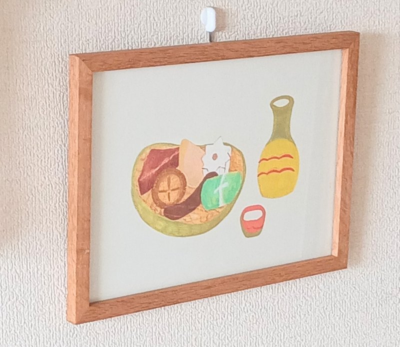 イラストレーション　おでんと熱燗　木製額付き　送料無料　食べ物イラスト　日本掛畫 - 海報/掛畫/掛布 - 木頭 咖啡色