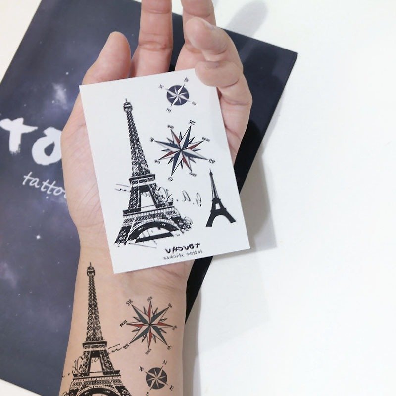 TU Tattoo Sticker - Paris iron tower / Tattoo / waterproof Tattoo / original / Tattoo Sticker - Temporary Tattoos - Paper Multicolor