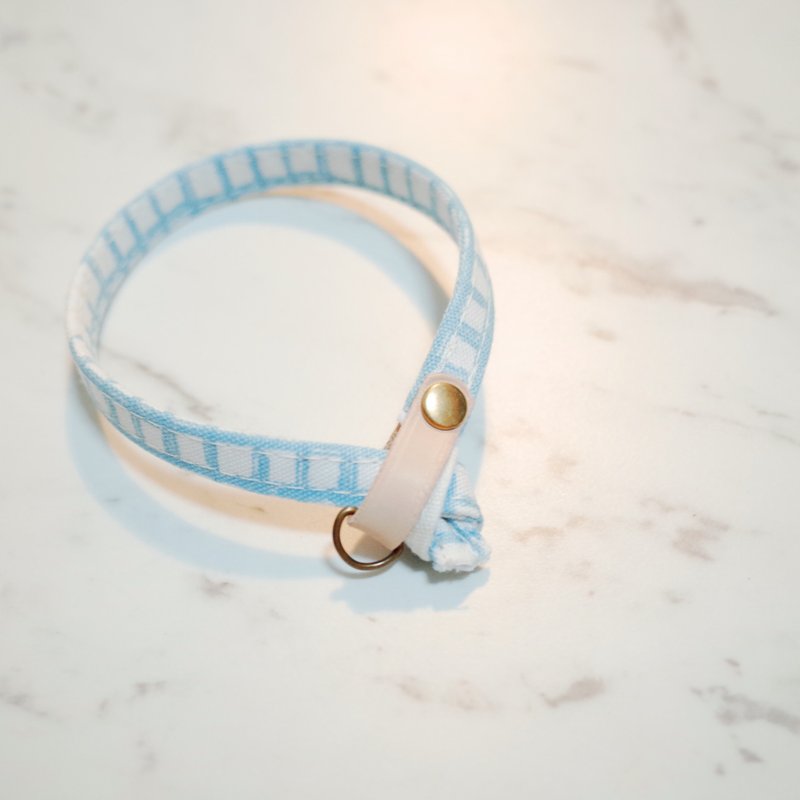 Cat collars, Light Blue Plaid with dots print, JP2407030 - ปลอกคอ - ผ้าฝ้าย/ผ้าลินิน 