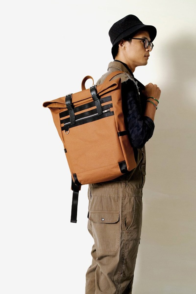 Clear Maple Syrud-Handmade Leather Glue Waterproof Canvas Fold Back / Notebook Bag - Backpacks - Waterproof Material Brown